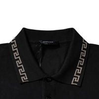 Versace Black Viscose Collared Polo Short Sleeves T-shirt