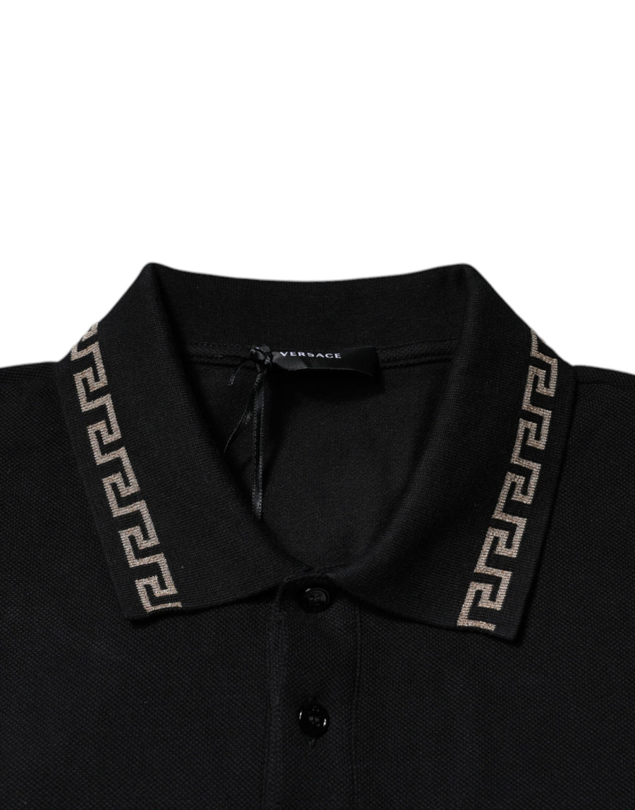 Versace Black Viscose Collared Polo Short Sleeves T-shirt