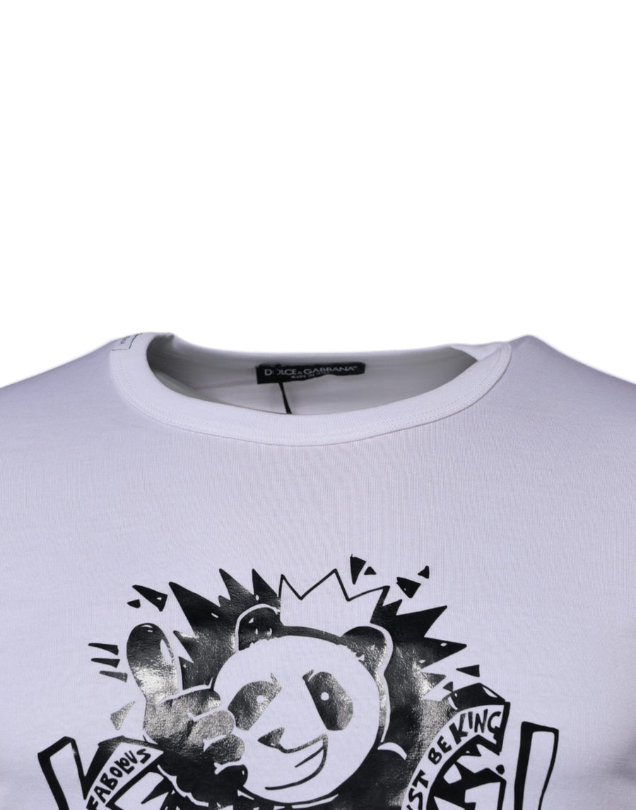 Dolce & Gabbana White Panda King Cotton Crew Neck T-shirt