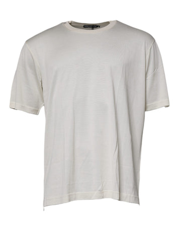 Dolce & Gabbana Off White Silk CrewNeck Short Sleeve T-shirt