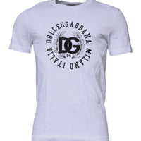 Dolce & Gabbana White Logo Print Cotton Crew Neck T-shirt