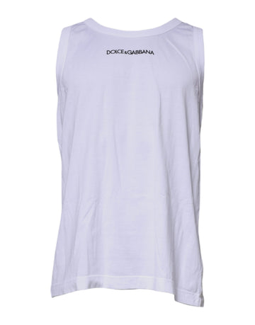 Dolce & Gabbana White Logo Cotton Sleeveless Tank T-shirt