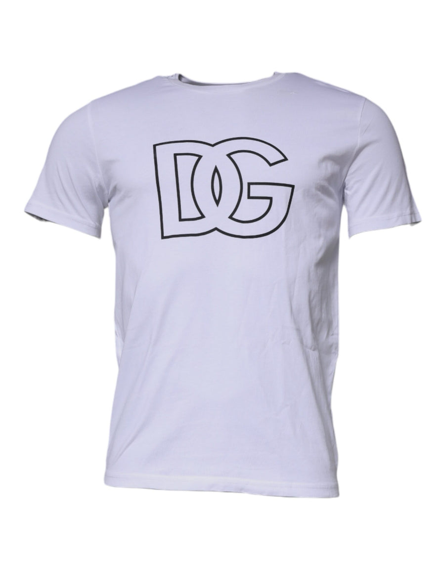 Dolce & Gabbana White DG Logo Cotton Crew Neck T-shirt