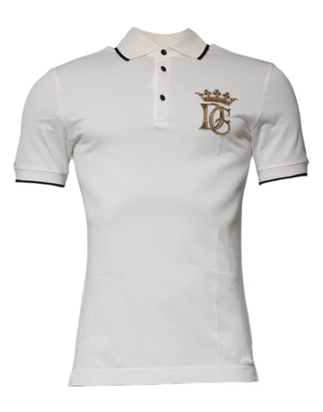 Dolce & Gabbana Off White Crown Cotton Collared Polo T-shirt