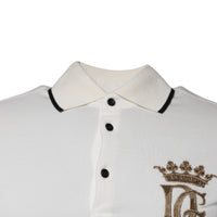 Dolce & Gabbana Off White Crown Cotton Collared Polo T-shirt