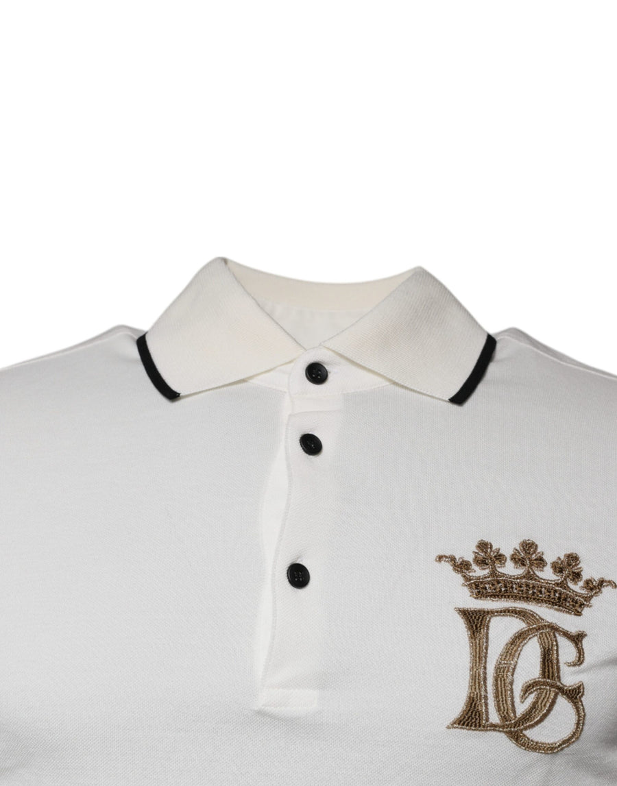 Dolce & Gabbana Off White Crown Cotton Collared Polo T-shirt