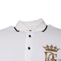 Dolce & Gabbana Off White Crown Cotton Collared Polo T-shirt