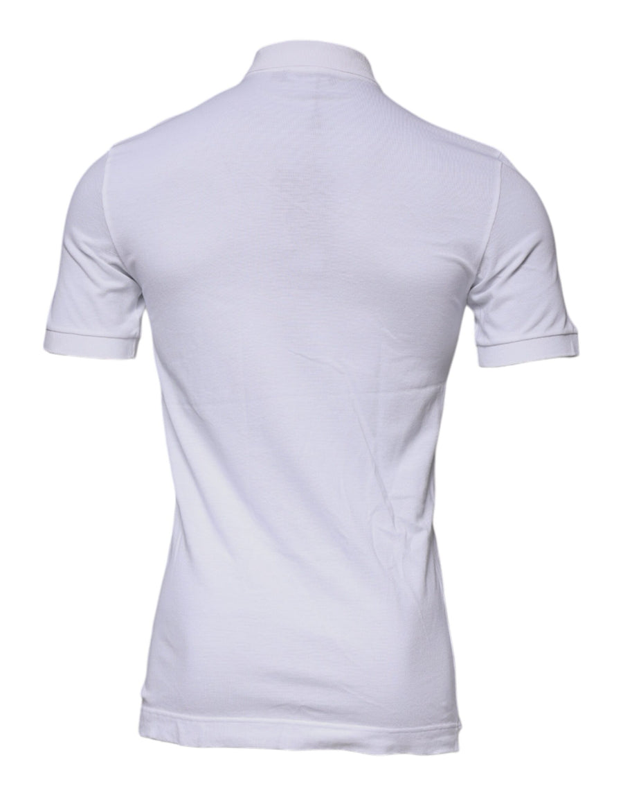 Dolce & Gabbana White Cotton Crown Collared Polo T-shirt