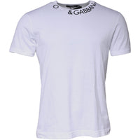 Dolce & Gabbana White Cotton Logo Crew Neck Short Sleeves T-shirt