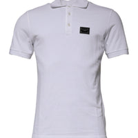 Dolce & Gabbana White Cotton Logo Plaque Collared Polo T-shirt