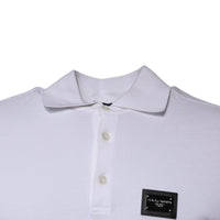 Dolce & Gabbana White Cotton Logo Plaque Collared Polo T-shirt