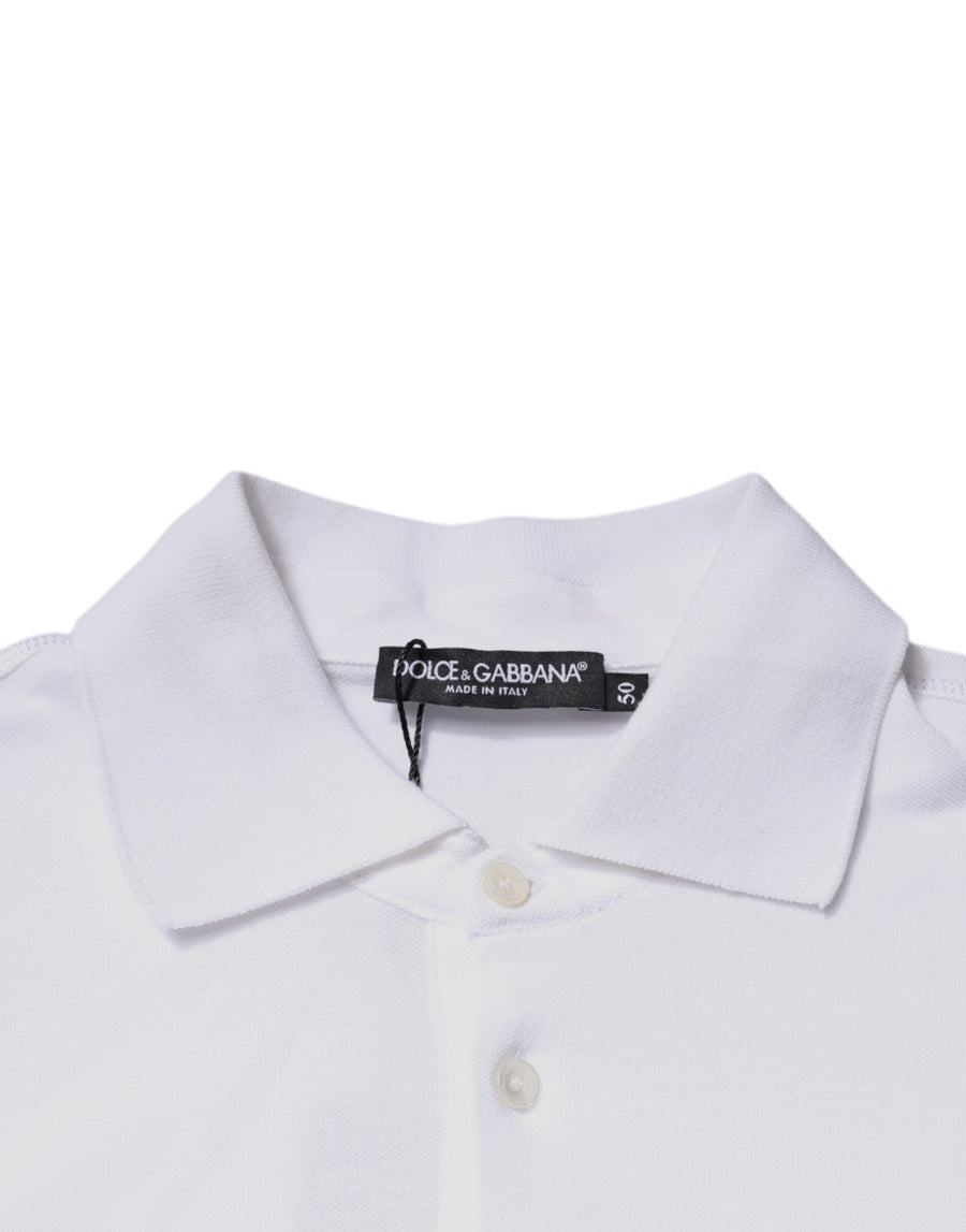 Dolce & Gabbana White Cotton Logo Plaque Collared Polo T-shirt