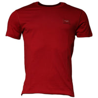 Dolce & Gabbana Red Cotton Logo Plaque Men Crew Neck T-shirt