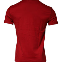 Dolce & Gabbana Red Cotton Logo Plaque Men Crew Neck T-shirt