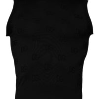 Dolce & Gabbana Black Silk Round Neck Sleeveless T-shirt