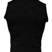 Dolce & Gabbana Black Silk Round Neck Sleeveless T-shirt