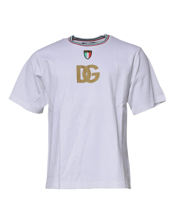 Dolce & Gabbana White Logo Print Cotton Crew Neck T-shirt