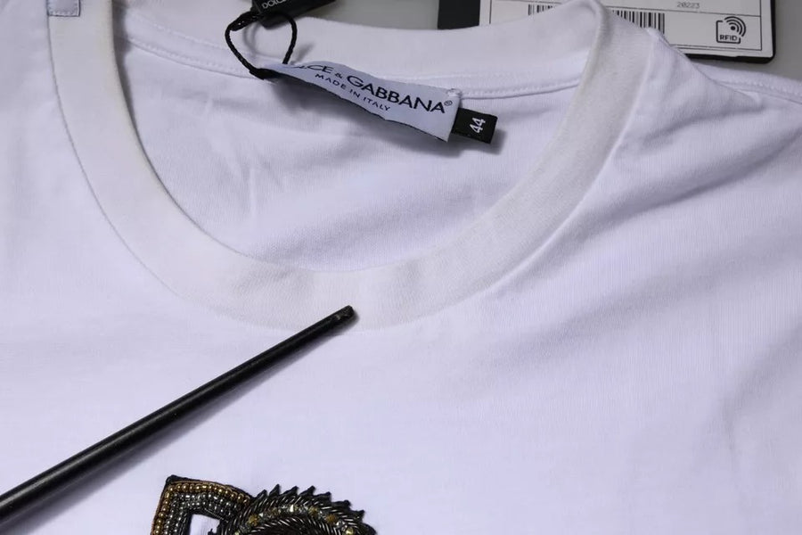 Dolce & Gabbana White DG Logo Cotton Crew Neck T-shirt