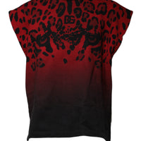 Dolce & Gabbana Red Leopard Print Cotton Sleeveless T-shirt