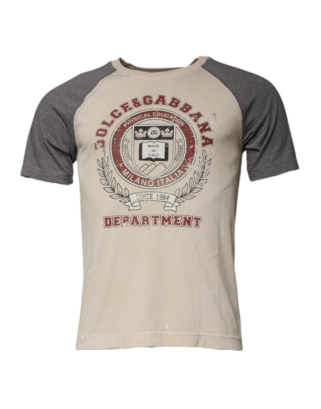 Dolce & Gabbana Beige Gray Graphic Print Cotton Crew Neck T-shirt