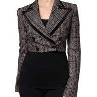 Dolce & Gabbana Brown Plaid Long Sleeve Cropped Coat Jacket