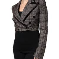 Dolce & Gabbana Brown Plaid Long Sleeve Cropped Coat Jacket