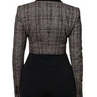 Dolce & Gabbana Brown Plaid Long Sleeve Cropped Coat Jacket