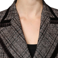 Dolce & Gabbana Brown Plaid Long Sleeve Cropped Coat Jacket