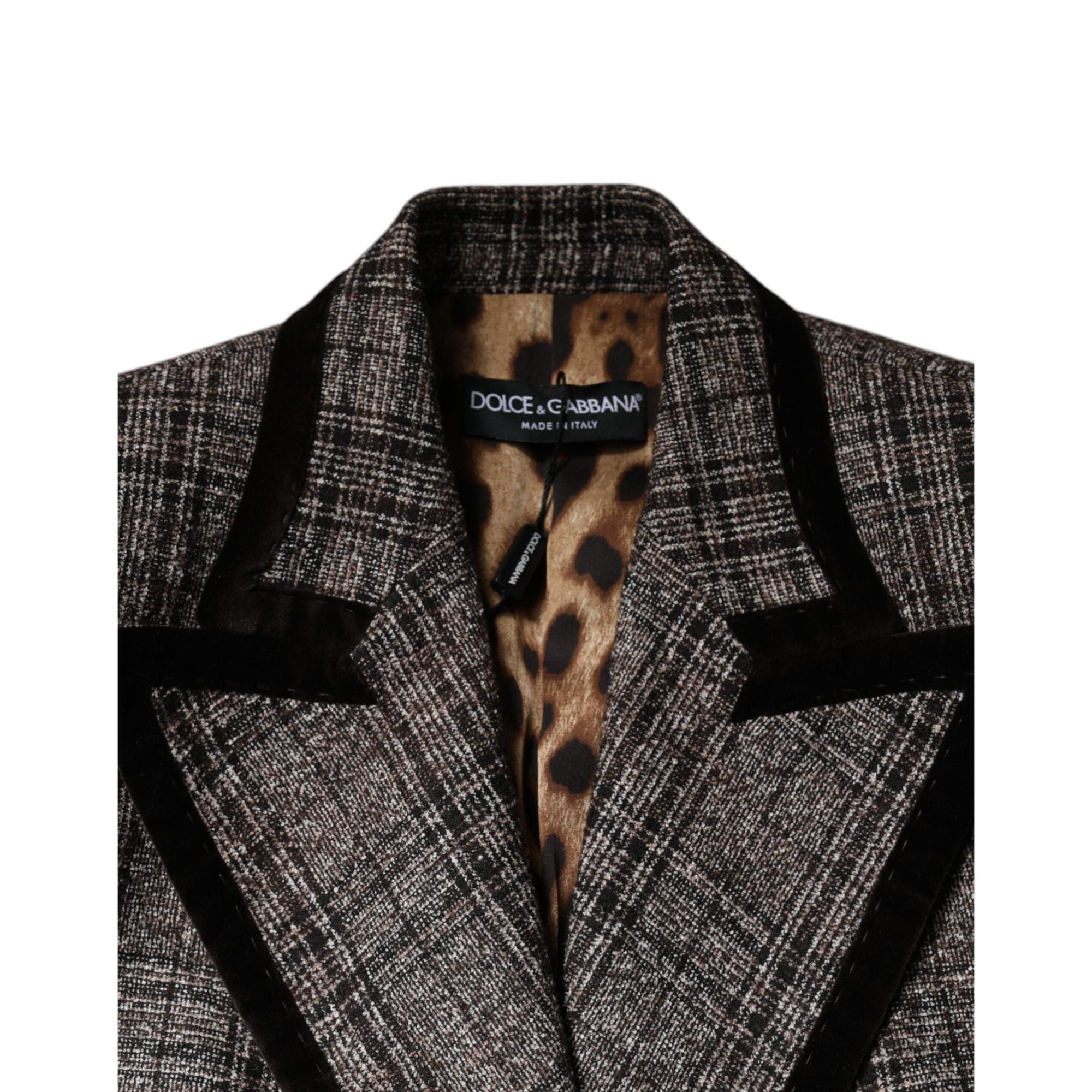 Dolce &amp; Gabbana Brown Plaid Long Sleeve Cropped Coat Jacket