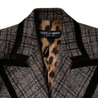 Dolce & Gabbana Brown Plaid Long Sleeve Cropped Coat Jacket