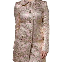 Dolce & Gabbana Metallic Pink Gold Jacquard Jewel Button Coat Jacket