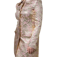 Dolce & Gabbana Metallic Pink Gold Jacquard Jewel Button Coat Jacket