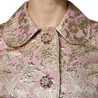 Dolce & Gabbana Metallic Pink Gold Jacquard Jewel Button Coat Jacket