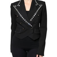 Dolce & Gabbana Black Crystal Double Breasted Blazer Jacket