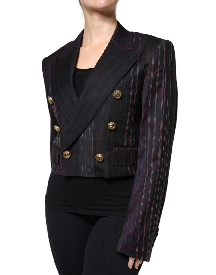 Dolce & Gabbana Multicolor Stripes Wool Cropped Blazer Coat Jacket