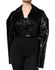 Dolce & Gabbana Black Leather Cropped Long Sleeve Coat Jacket