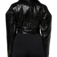 Dolce & Gabbana Black Leather Cropped Long Sleeve Coat Jacket