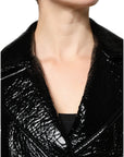 Dolce & Gabbana Black Leather Cropped Long Sleeve Coat Jacket