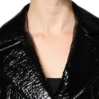 Dolce & Gabbana Black Leather Cropped Long Sleeve Coat Jacket