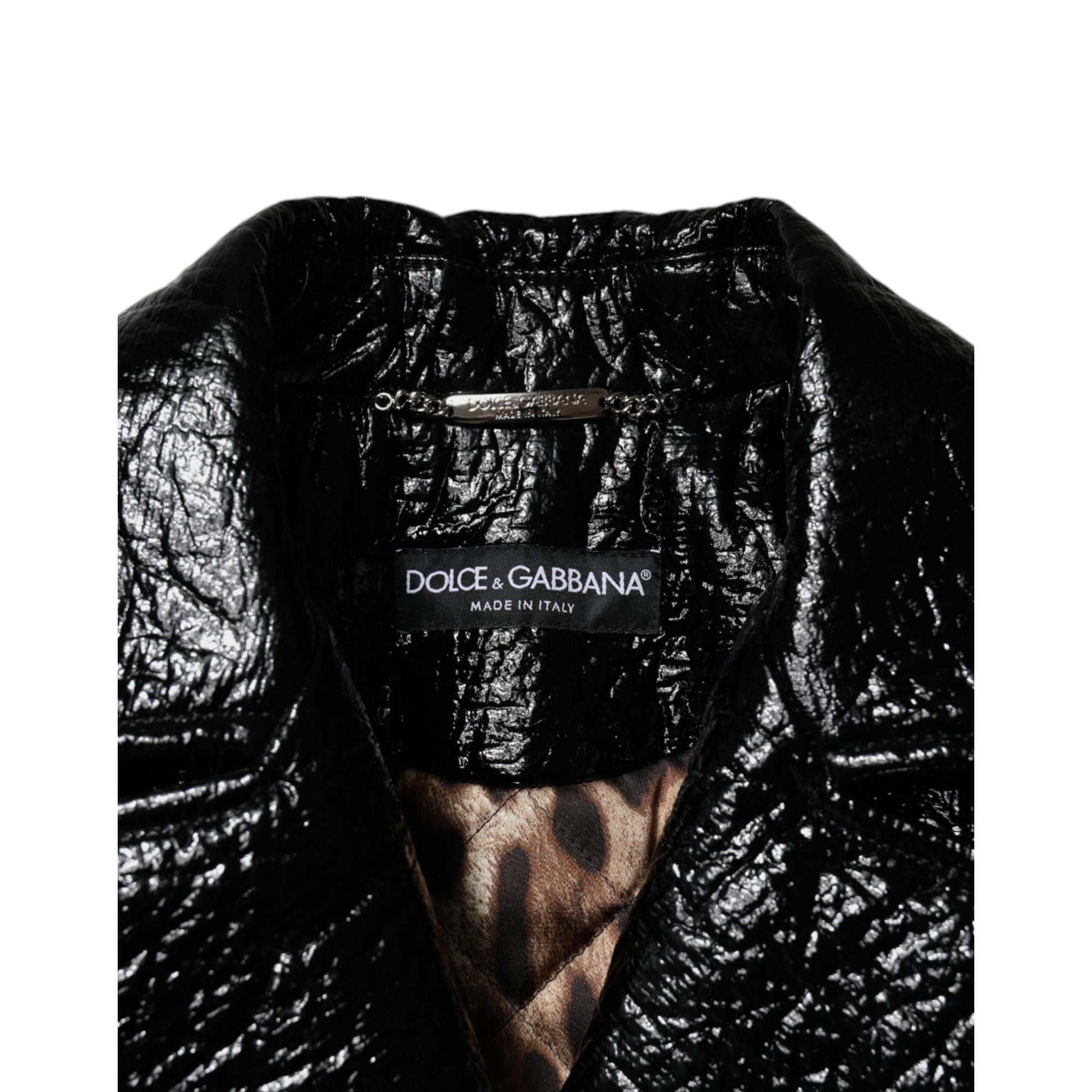Dolce &amp; Gabbana Black Leather Cropped Long Sleeve Coat Jacket