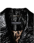 Dolce & Gabbana Black Leather Cropped Long Sleeve Coat Jacket