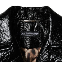 Dolce & Gabbana Black Leather Cropped Long Sleeve Coat Jacket