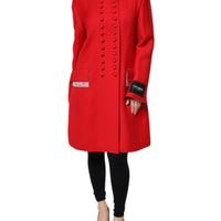 Dolce & Gabbana Red Jacquard Wool Women Trenchcoat Jacket