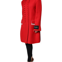 Dolce & Gabbana Red Jacquard Wool Women Trenchcoat Jacket