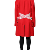 Dolce & Gabbana Red Jacquard Wool Women Trenchcoat Jacket