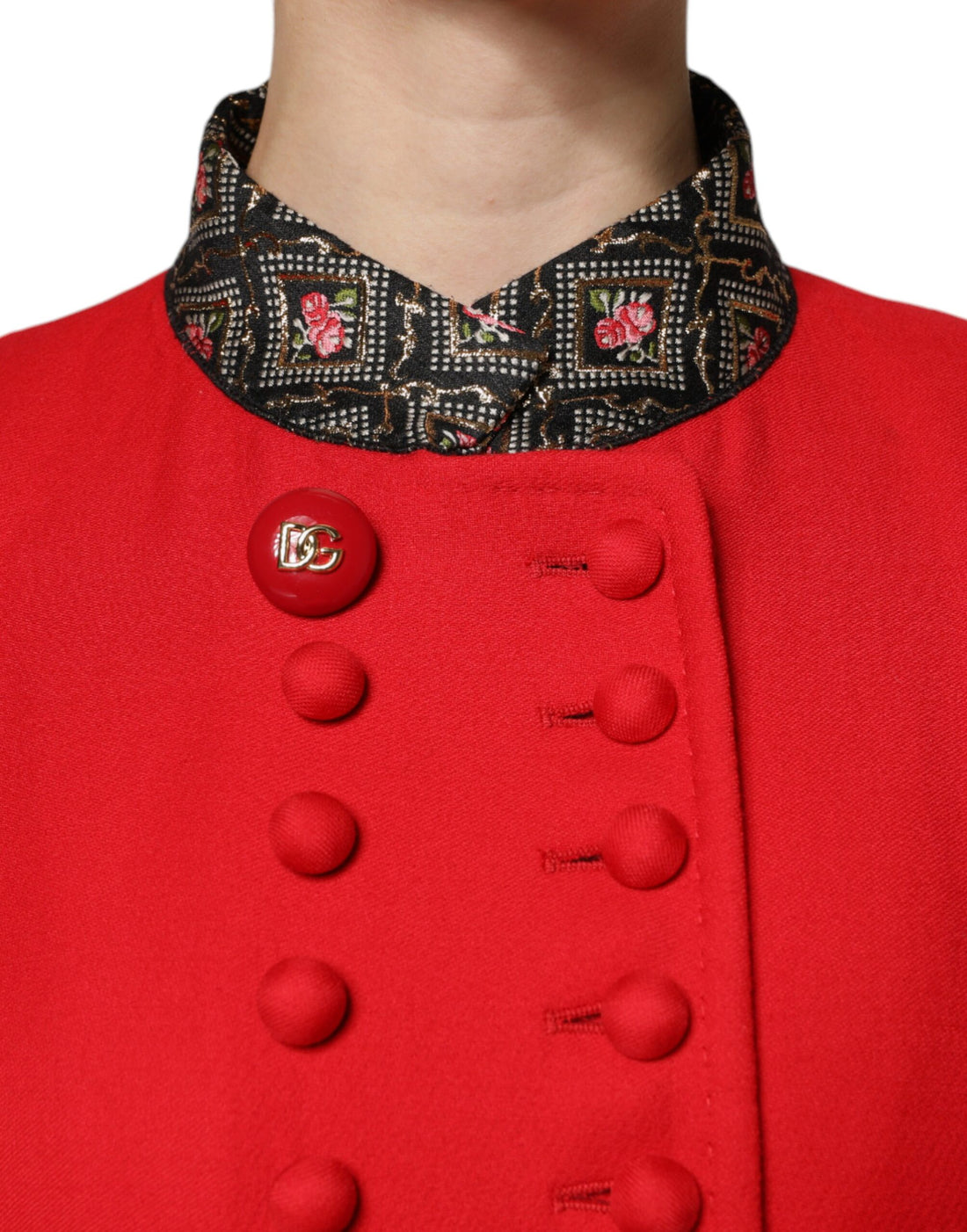 Dolce & Gabbana Red Jacquard Wool Women Trenchcoat Jacket