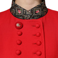 Dolce & Gabbana Red Jacquard Wool Women Trenchcoat Jacket