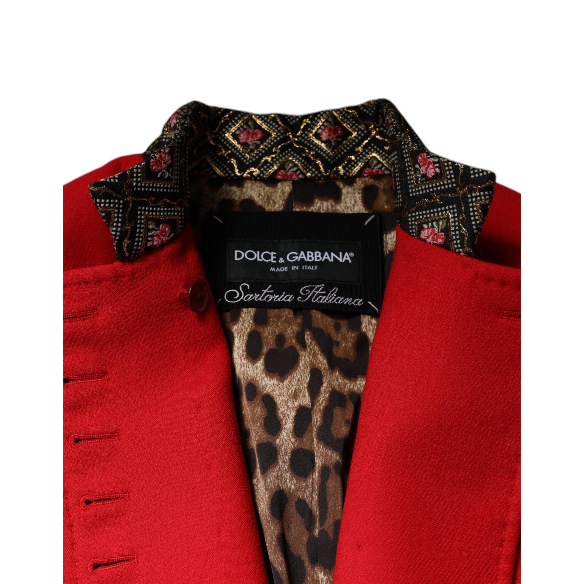 Dolce &amp; Gabbana Red Jacquard Wool Women Trenchcoat Jacket
