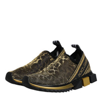 Dolce & Gabbana Gold Glitter Leopard Sorrento Sneakers Shoes