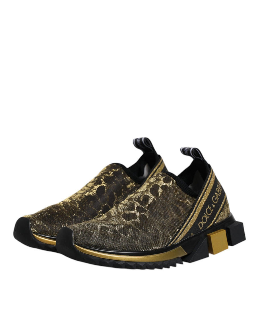 Dolce & Gabbana Gold Glitter Leopard Sorrento Sneakers Shoes